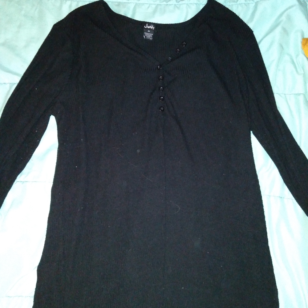 justify button top ribbed black long sleeve XL